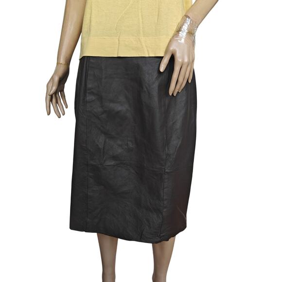 Venezia Genuine Leather Midi Skirt Brown Sz 16 | High-Waist, Lined (90s/Y2K) - Picture 1 of 3